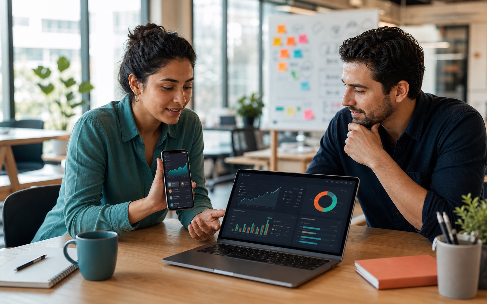 Equipo revisando métricas de lanzamiento de una app fintech
