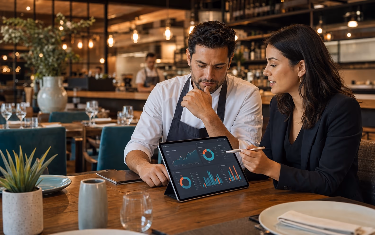 Restaurante revisando reservas y resultados de campañas digitales